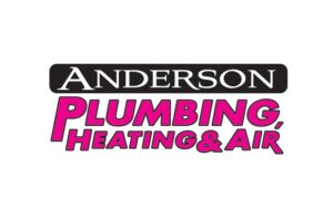 Logo for Anderson Plumbing Heating & Air in bold pink and black.